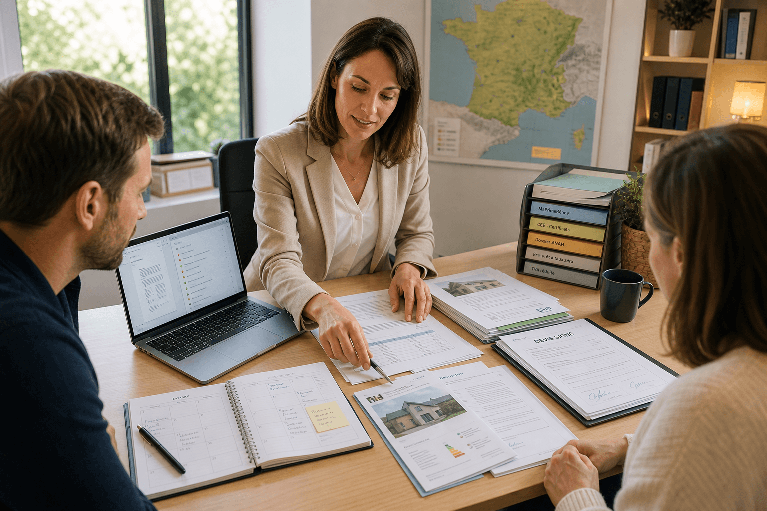 Homeowner reviewing a heat-pump subsidy checklist