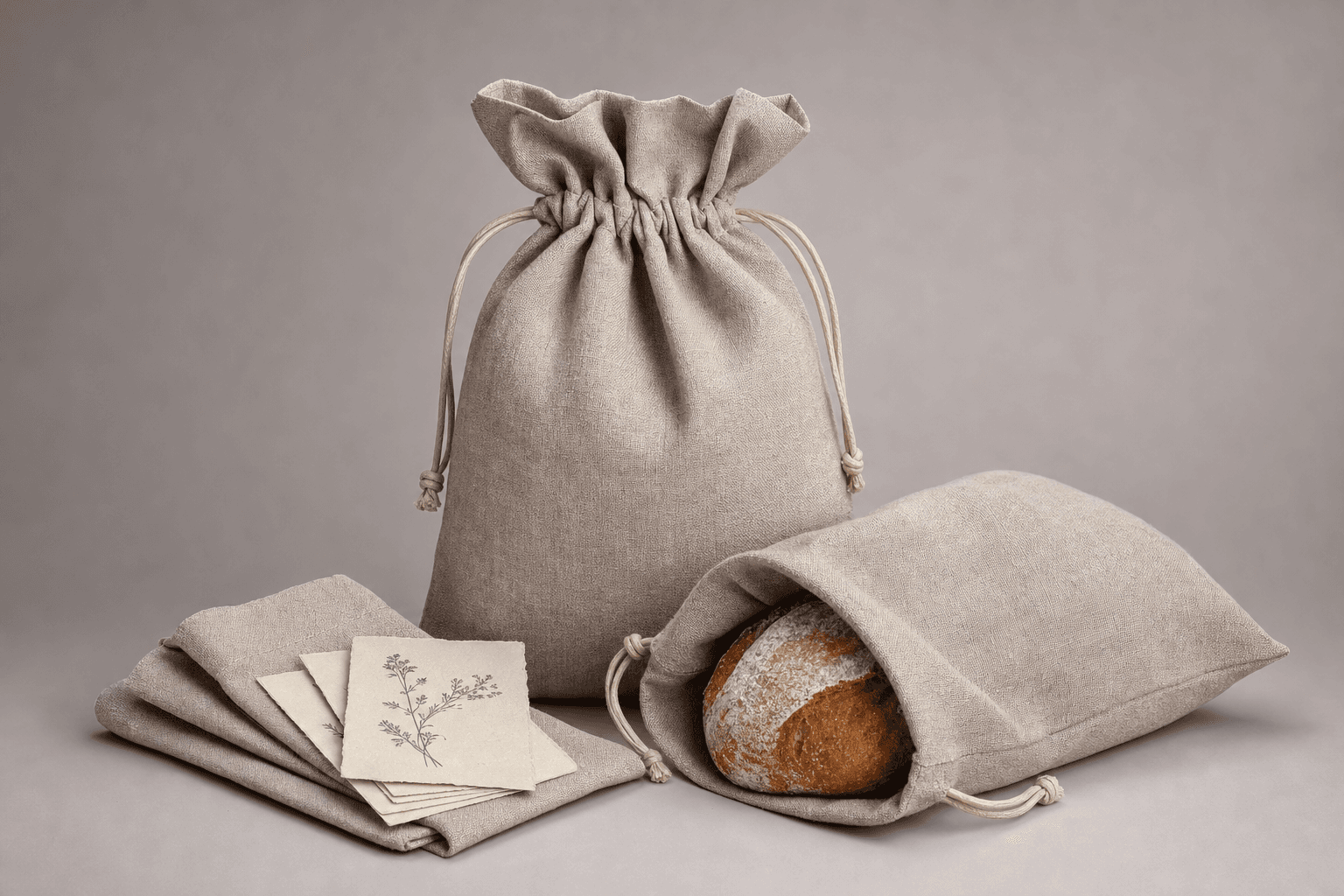 Washed-Linen Reusable Bread Bags